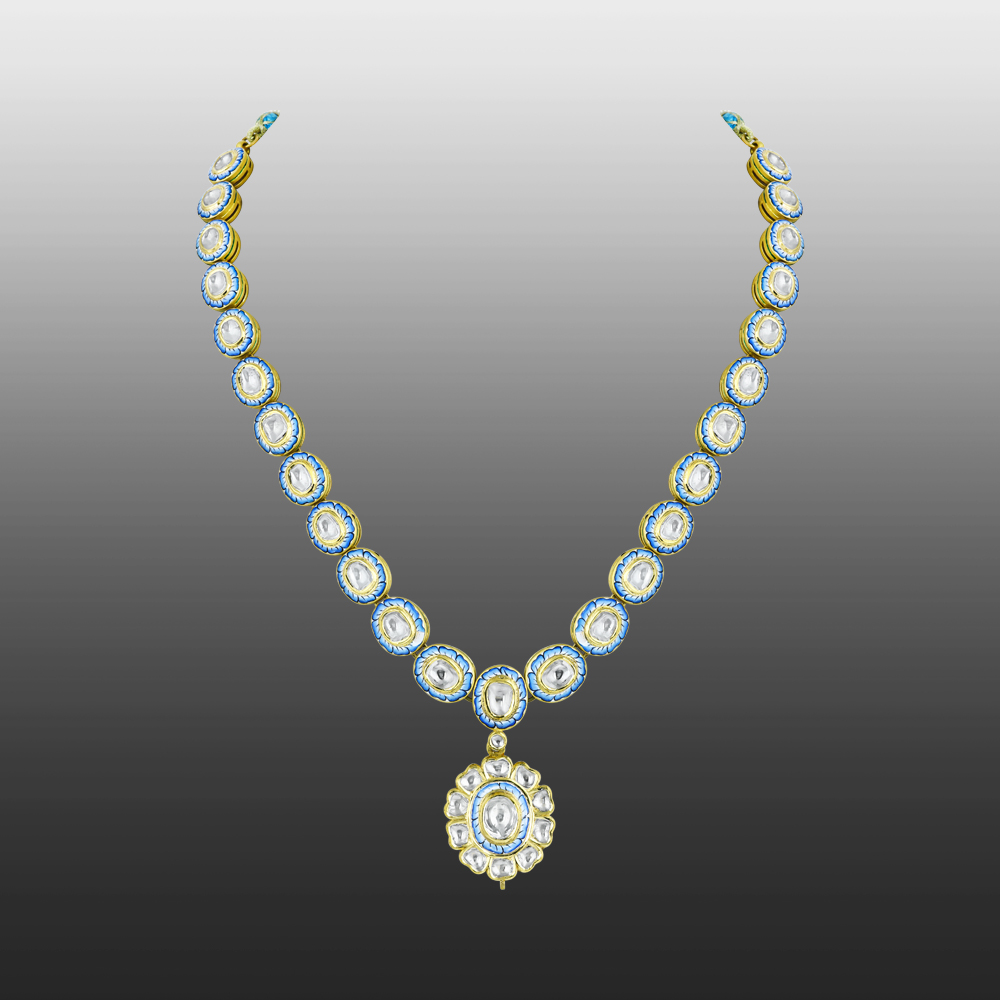 Turquoise Enamel Floral Polki Necklace